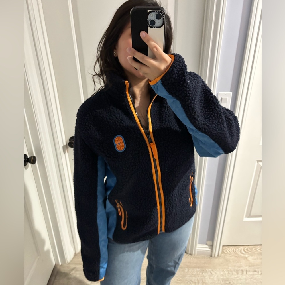 Coach Navy Teddy Fleece Jacket, Size L